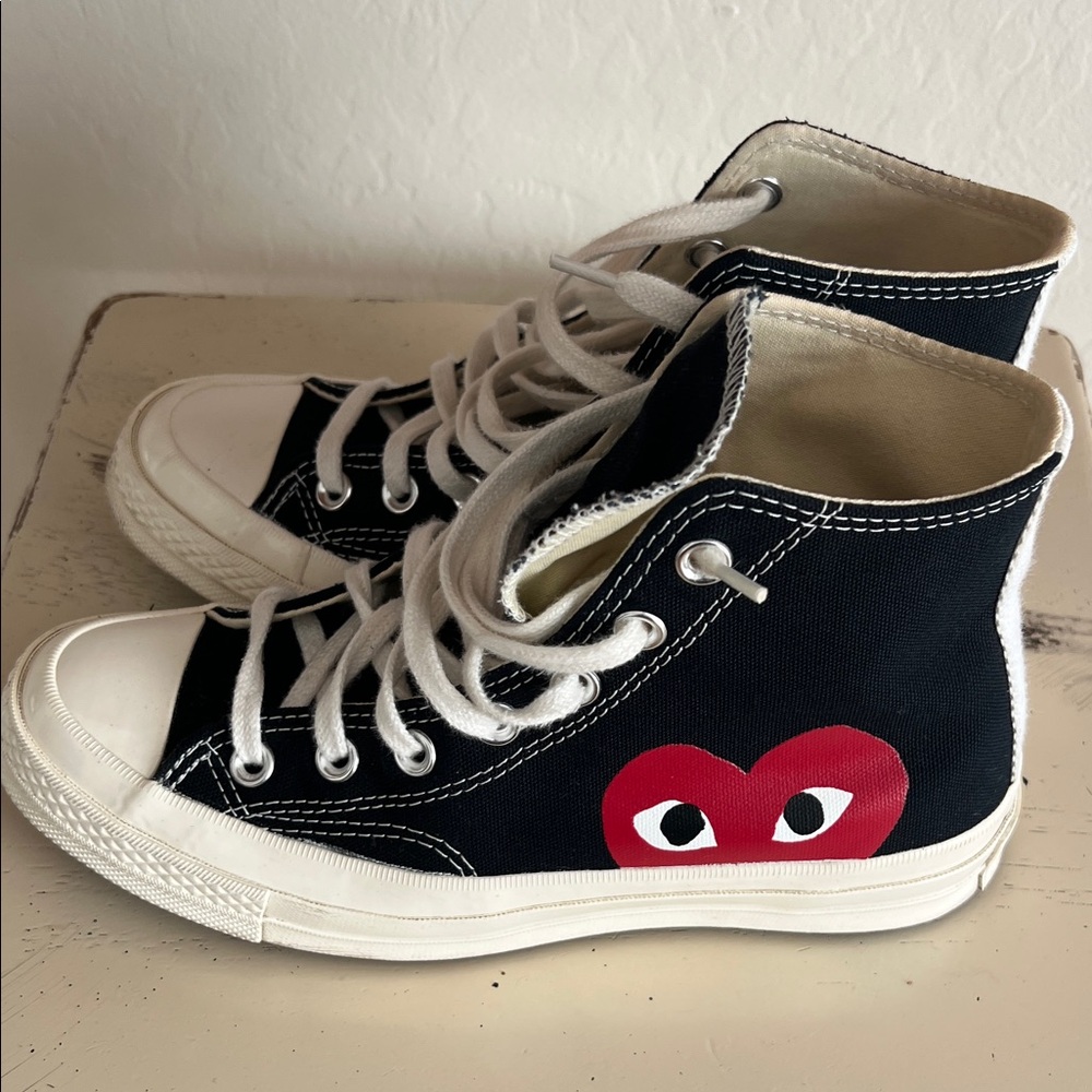 Comme des Garcons PLAY Black and White Sneakers with Red Heart